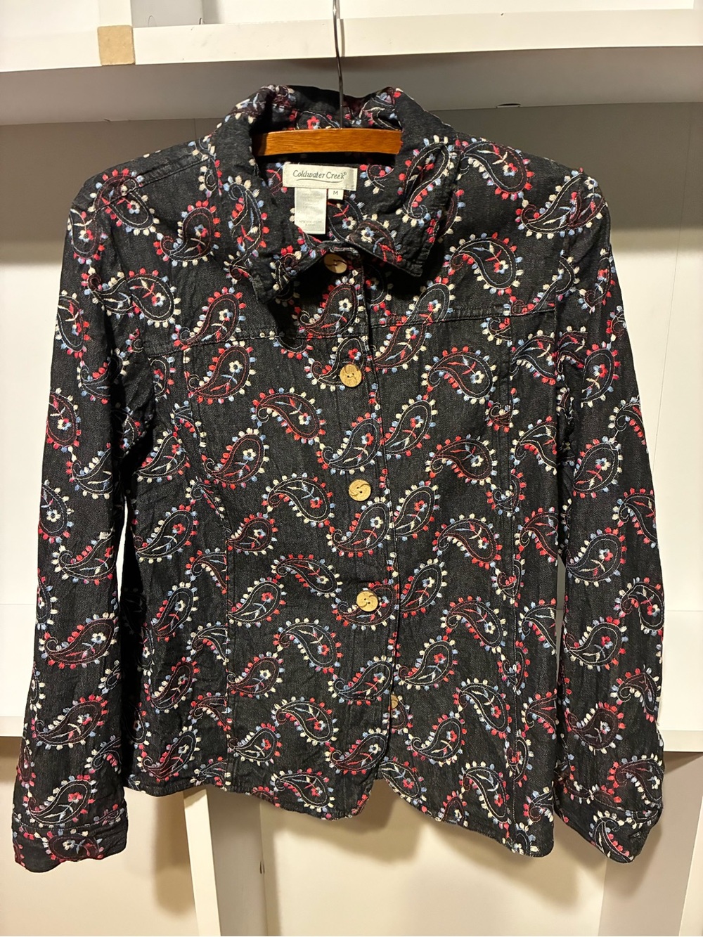 Coldwater Creek Black Paisley Button-Front Jacket